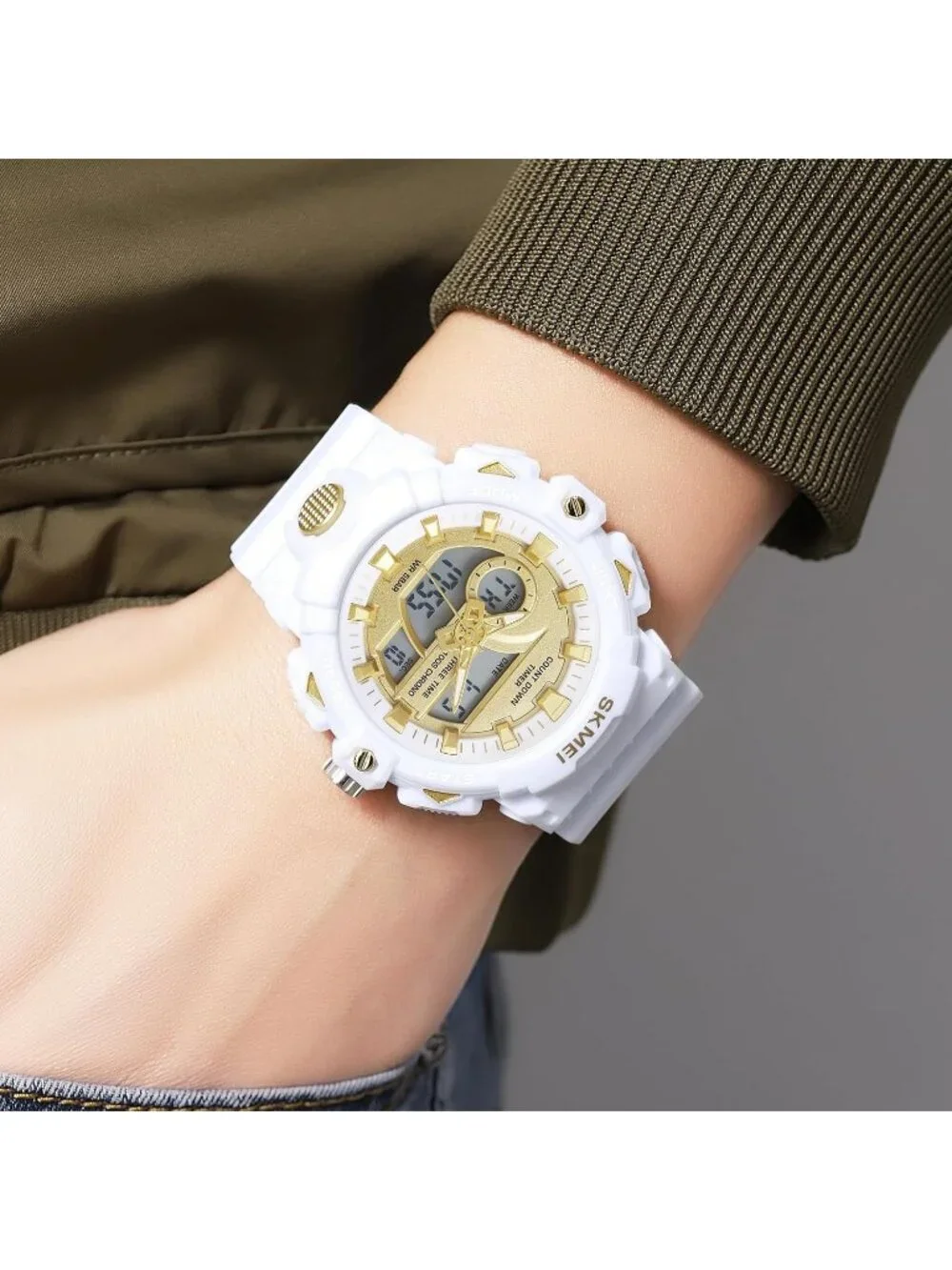 Men's White Analog Quartz Electronic Military Multifunction LED Digital Watch